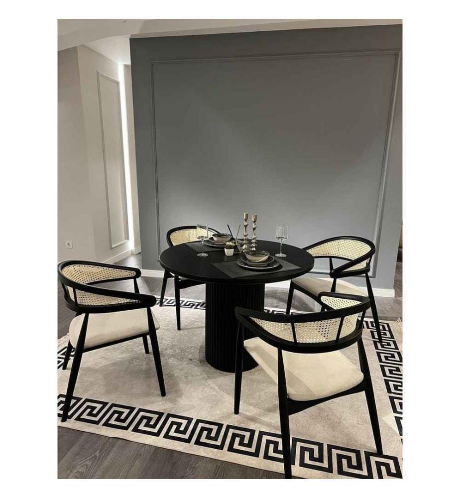 Ensemble table et chaises de salle à manger, 5 pièces, noir, blanc, hêtre