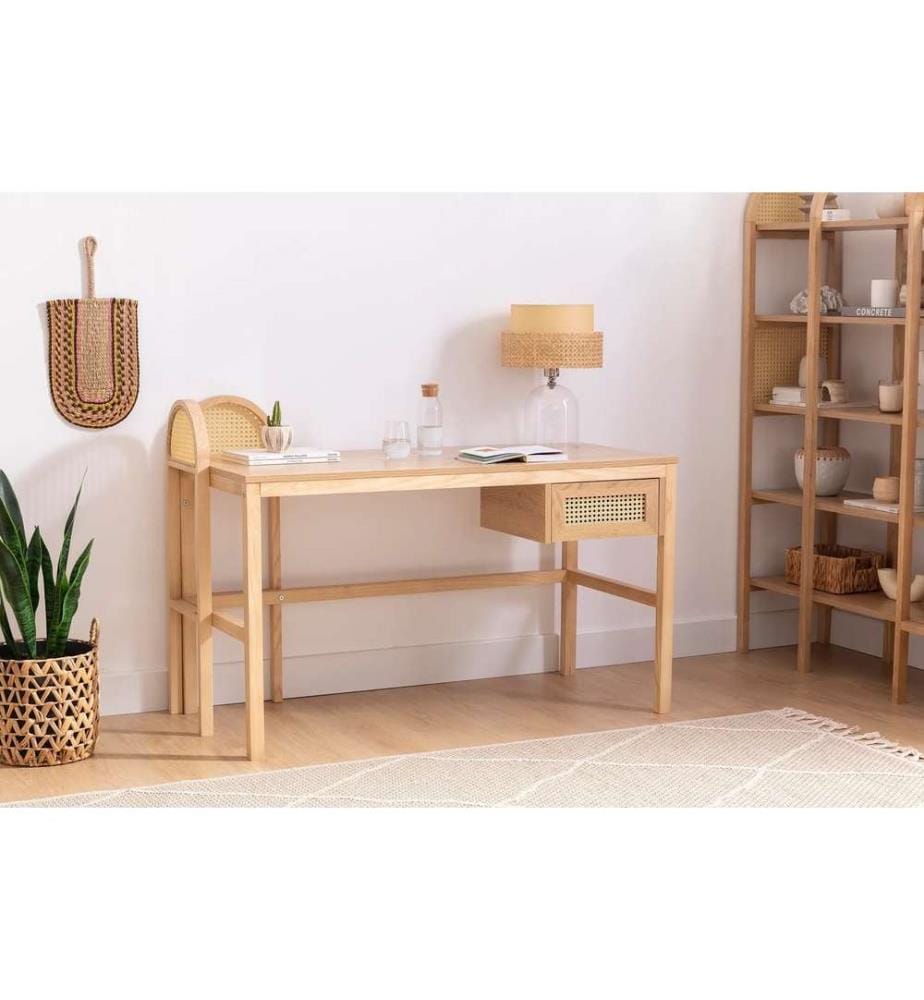 Bureau d'étude, naturel, panneau de particules mélaminé, pieds en bois