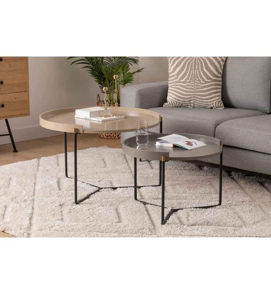 Nesting Tisch , 2 Stück, Beige, Mdf, Metallbeine