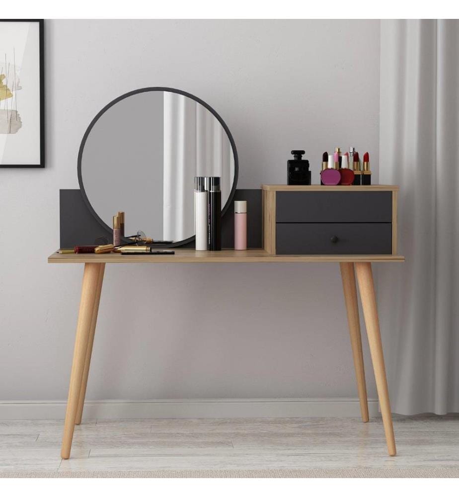 Table de maquillage, Anthracite, Noyer, Panneau de particules mélaminé