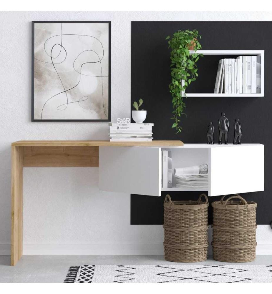 Bureau d'étude, blanc, chêne, panneau de particules mélaminé