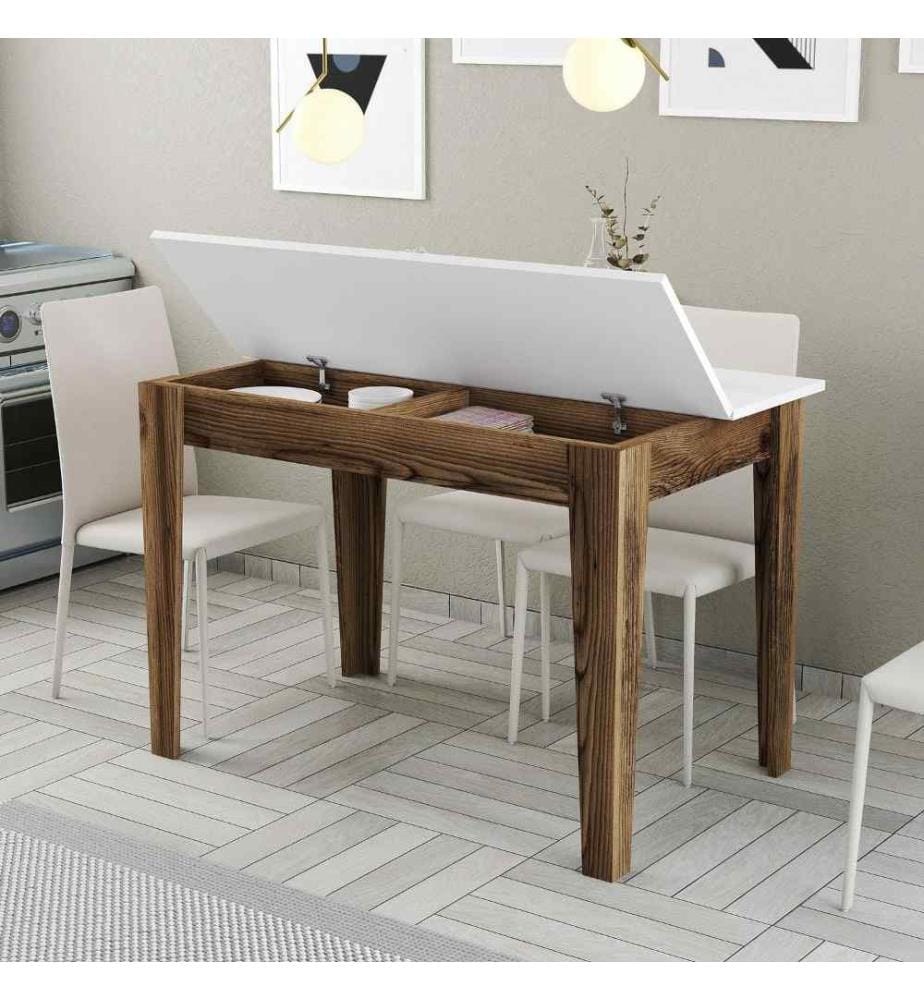 Table de cuisine, noyer, blanc, panneau de particules mélaminé
