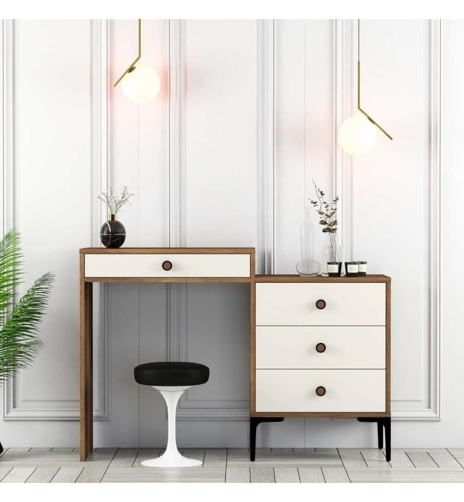 Table de maquillage, noyer, crème, panneau de particules mélaminé