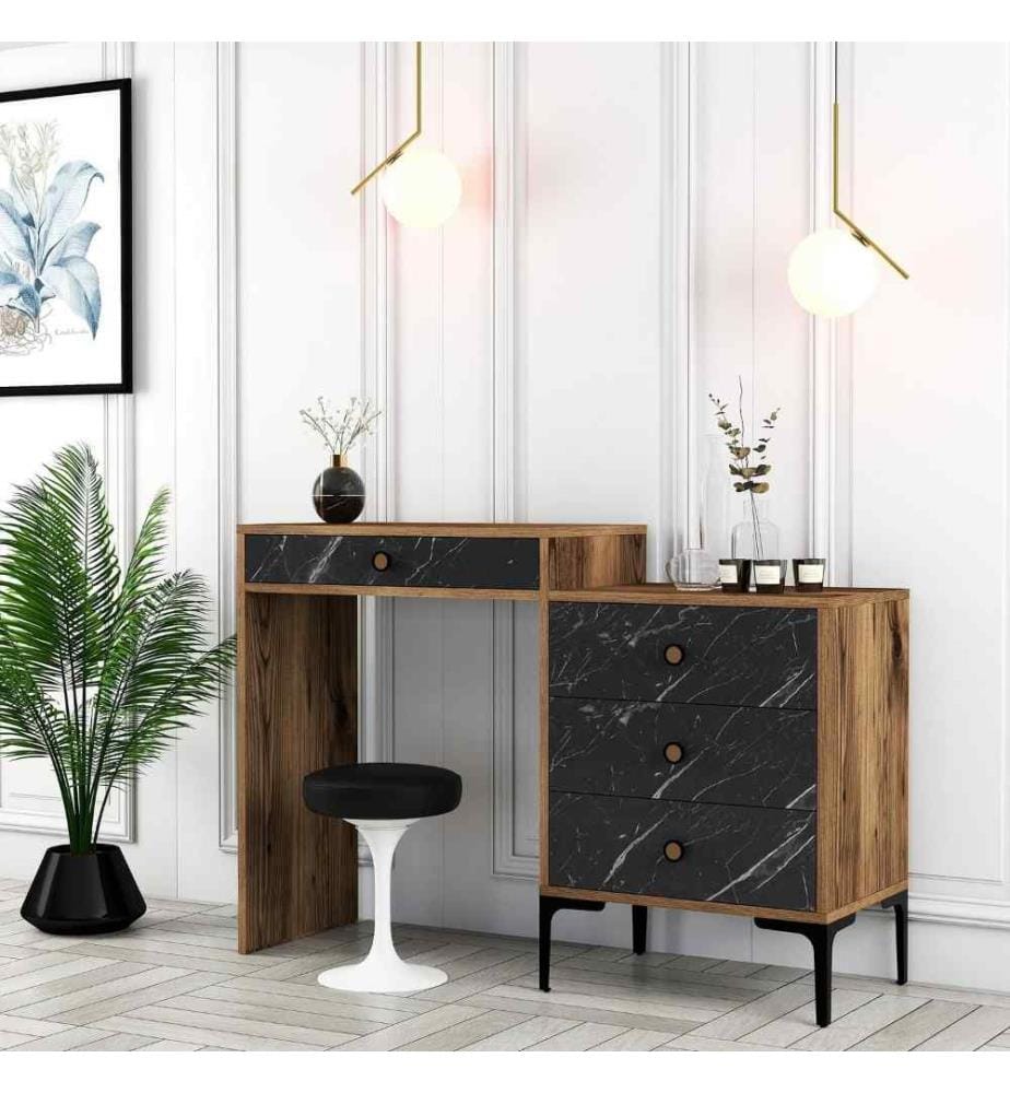 Table de maquillage, noyer, noir, panneau de particules mélaminé