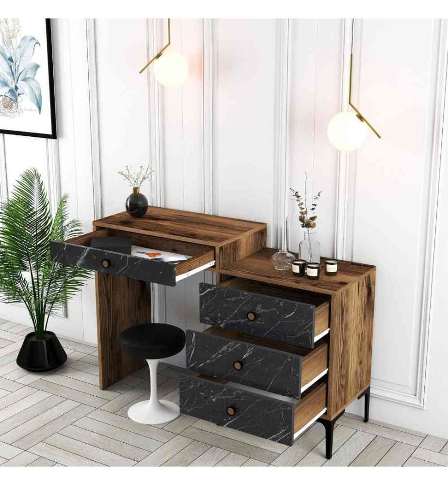 Table de maquillage, noyer, noir, panneau de particules mélaminé