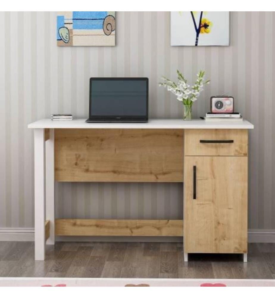 Scrivania da studio, Bianco, Rovere, Truciolato rivestito in melamina