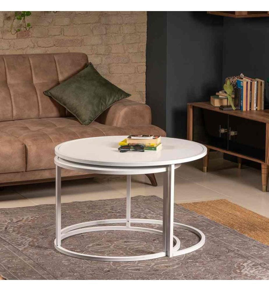 Tavolo nidificante, 2 pezzi, bianco, pannello di particelle rivestito di melamina
