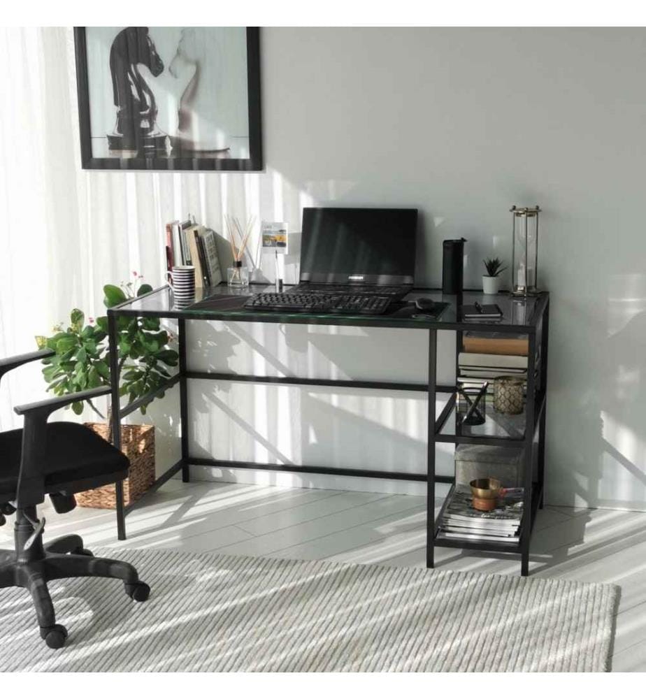 Arbeitstisch, Schwarz, Rauch, gehärtetes Glas