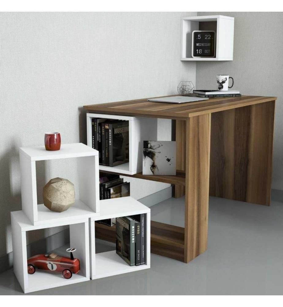 Bureau d'étude, noyer, blanc, panneau de particules mélaminé