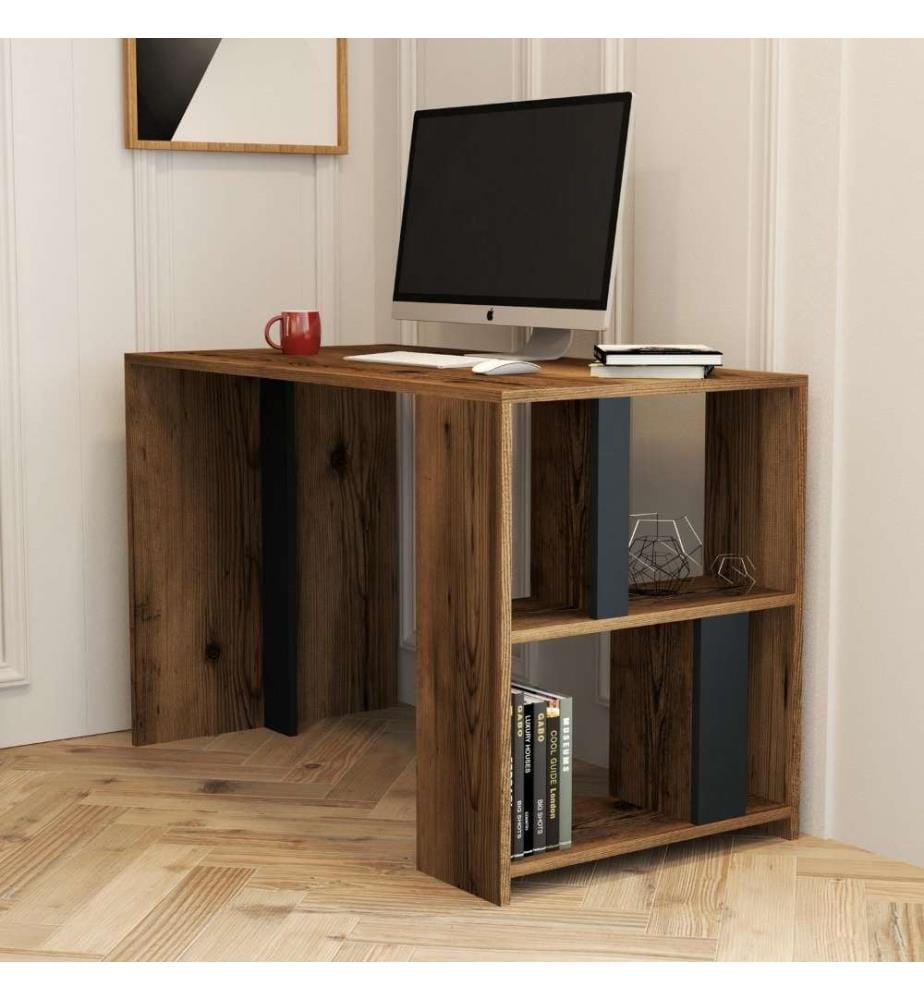 Bureau d'étude, noyer, anthracite, panneau de particules mélaminé