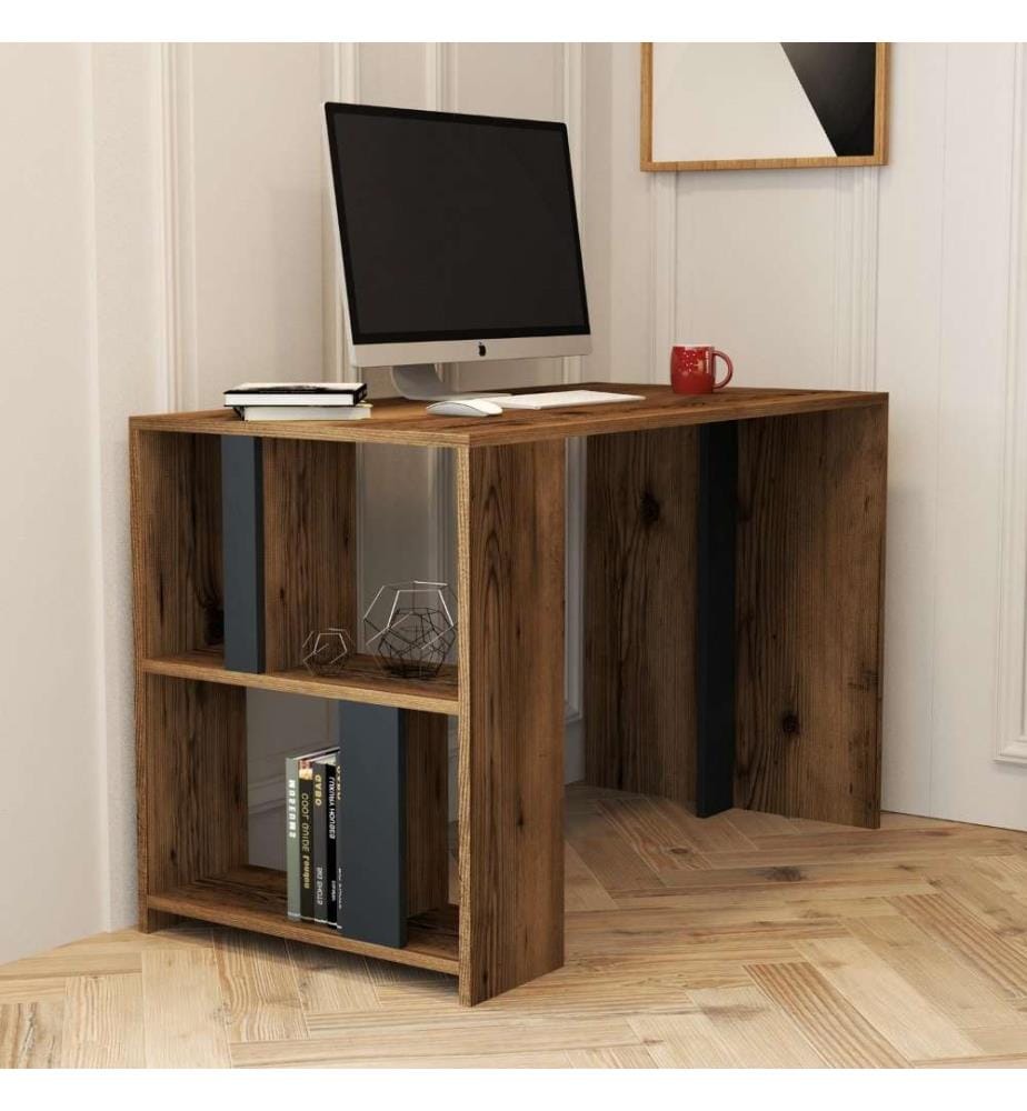 Bureau d'étude, noyer, anthracite, panneau de particules mélaminé
