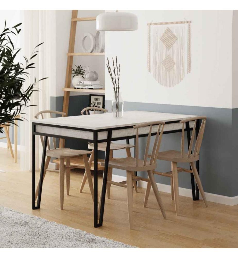 Table de salle à manger, blanc, panneau de particules mélaminé