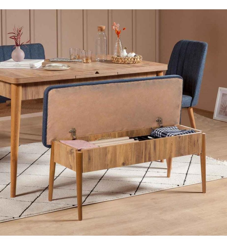 Table & Chairs Set, 5 Pieces, Atlantic Pine Dark Blue, Melamine Coated Particle Board, Polyester Fabric Material