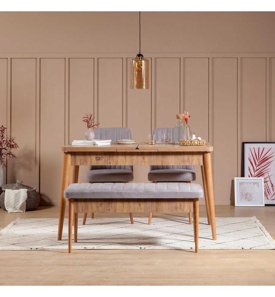 Ensemble table et chaises, 4 pièces, Atlantic Pine Soho, panneau de particules mélaminé, tissu polyester