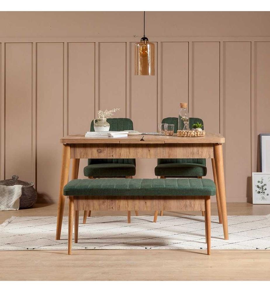Ensemble table et chaises, 4 pièces, vert pin atlantique, panneau de particules mélaminé, tissu polyester