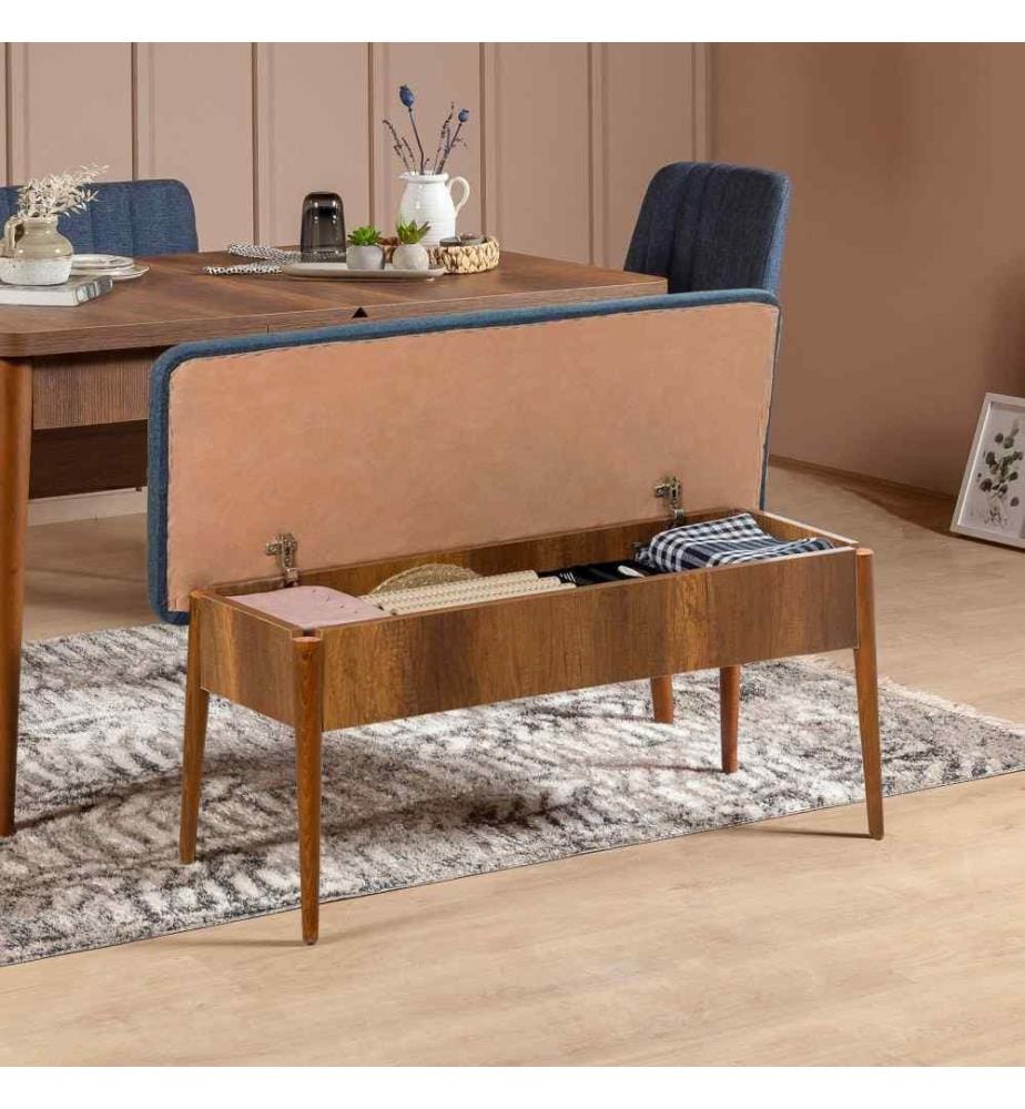 Ensemble table et chaises, 4 pièces, noyer bleu foncé, panneau de particules mélaminé, tissu velours