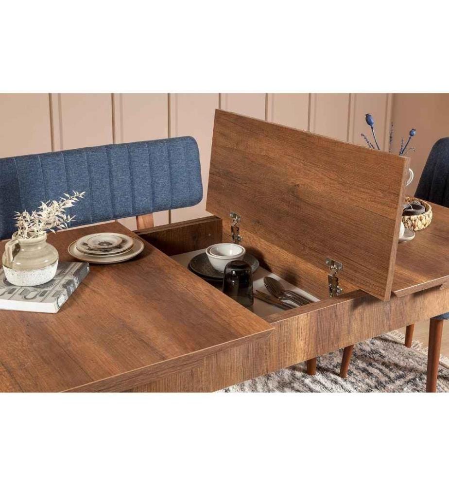 Ensemble table et chaises, 4 pièces, noyer bleu foncé, panneau de particules mélaminé, tissu velours