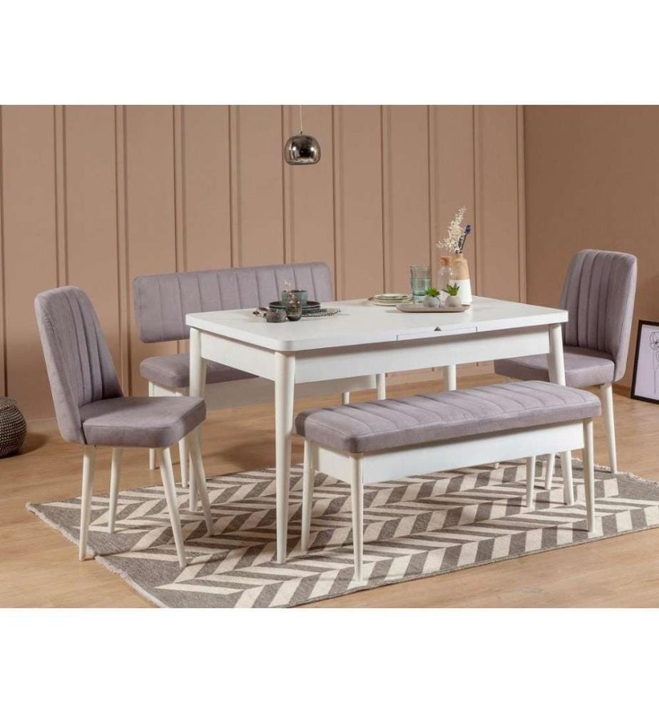 Ensemble table et chaises, 5 pièces, White Soho, panneau de particules mélaminé, tissu polyester