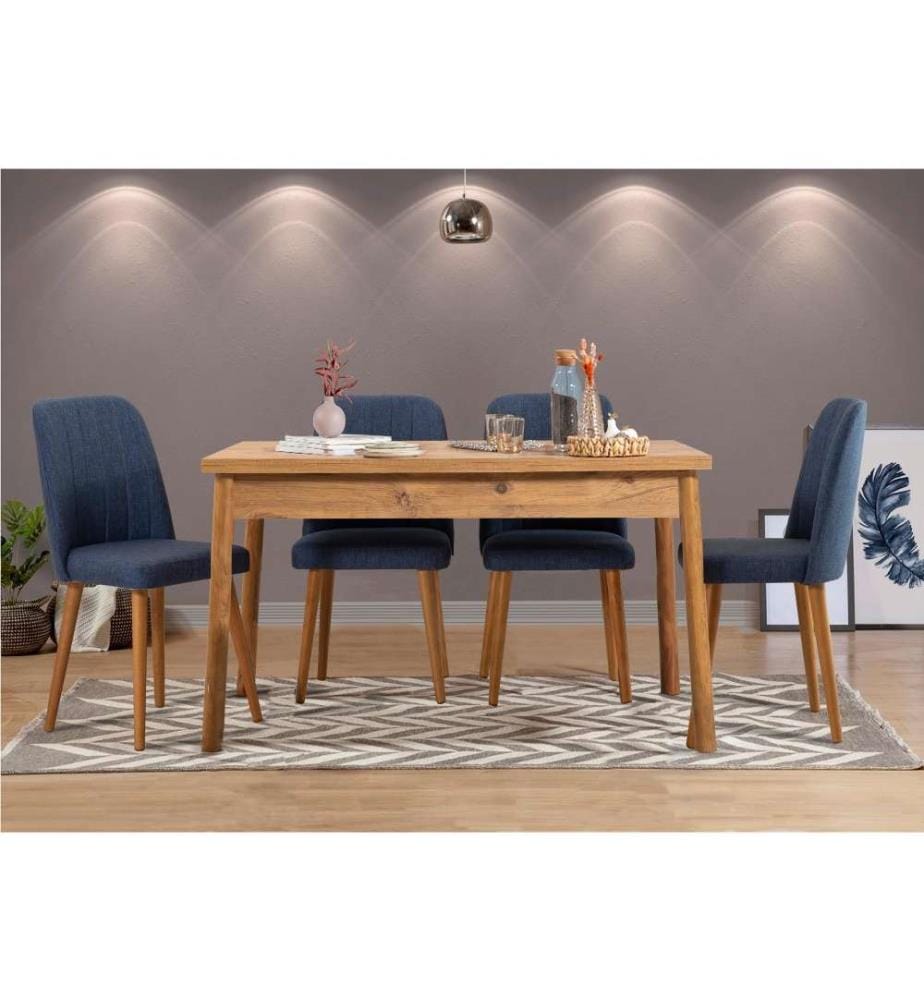 Tisch & Stühle Set, 5 Stück, Atlantic Pine Marineblau, Melaminbeschichtete Spanplatte