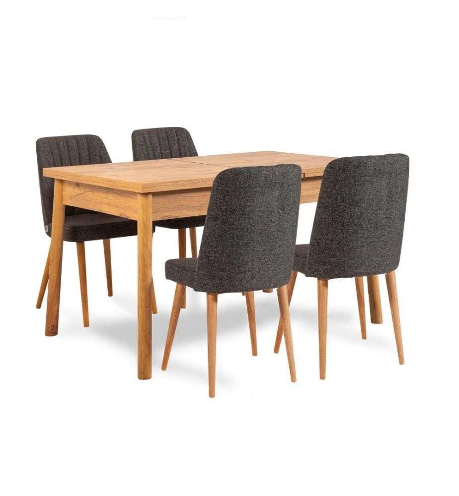 Table & Chairs Set, 6 Pieces, Atlantic Pine Anthracite, Melamine Coated Particle Board