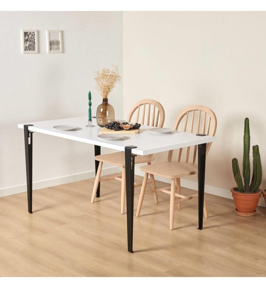 Table de salle à manger, blanc, noir, panneau de particules mélaminé