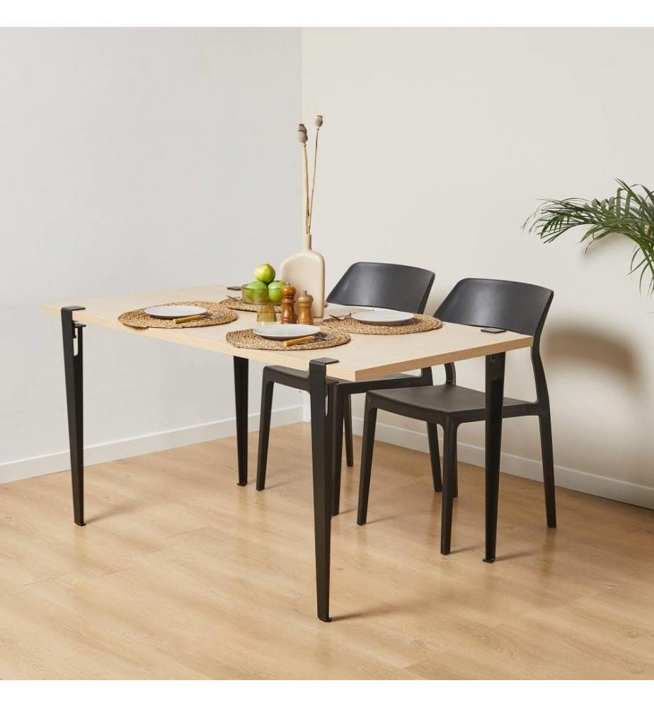 Tavolo da pranzo, in legno, nero, truciolato rivestito in melamina