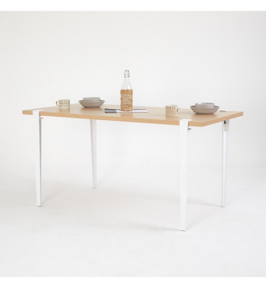 Table de salle à manger, bois, blanc, panneau de particules mélaminé