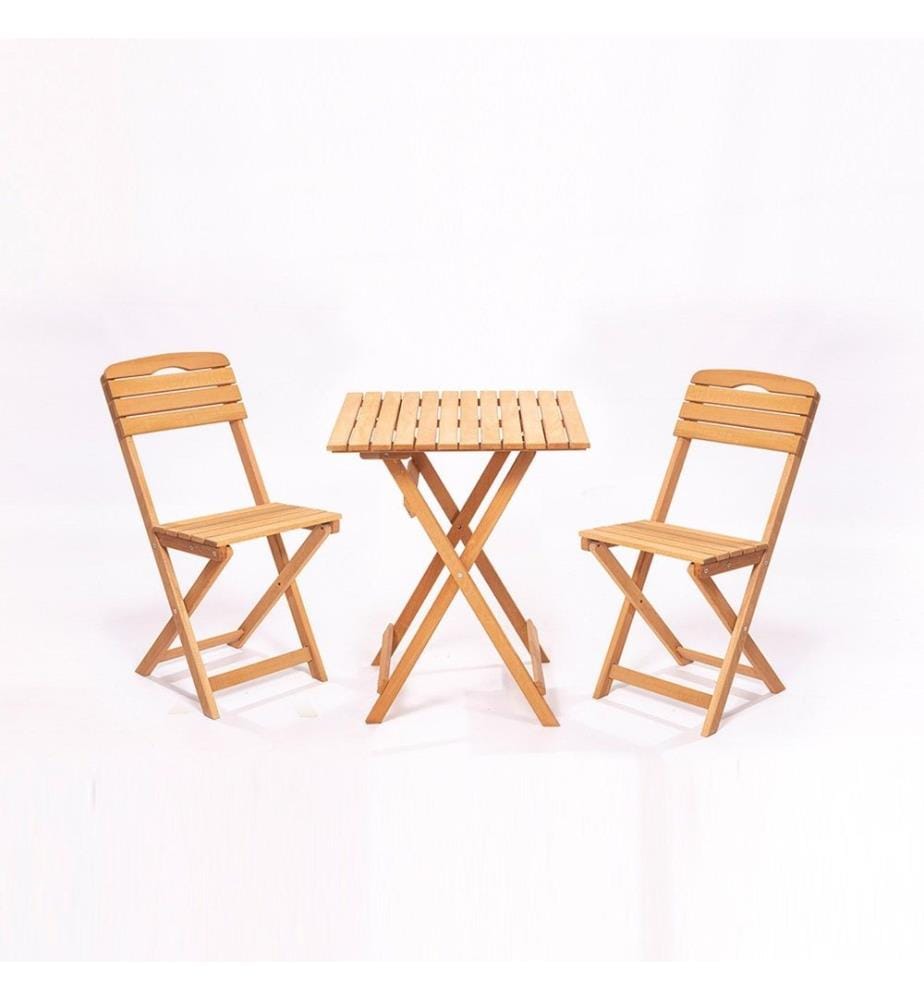 Ensemble table et chaises de jardin, 3 pièces, marron, bois de hêtre, sans vernis