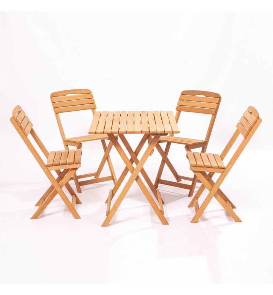 Ensemble table et chaises de jardin, 5 pièces, marron, bois de hêtre, sans vernis