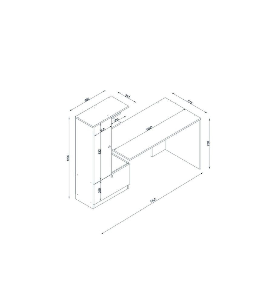 Bureau d'étude, blanc, noyer, panneau de particules mélaminé