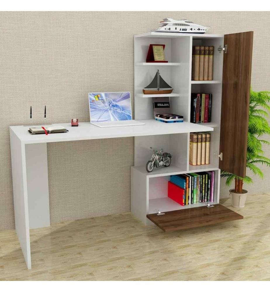 Bureau d'étude, blanc, noyer, panneau de particules mélaminé