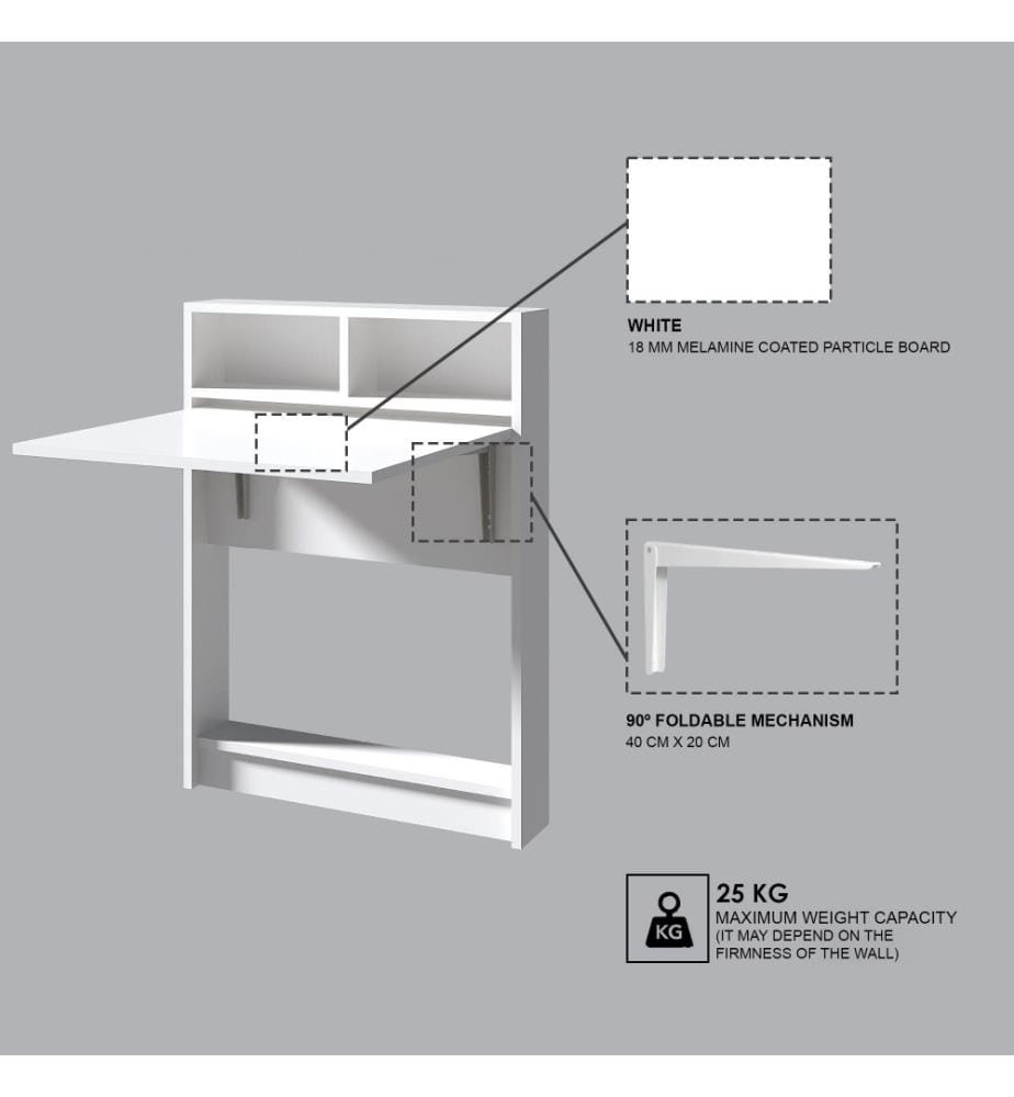 Table pliante, blanc, panneau de particules mélaminé