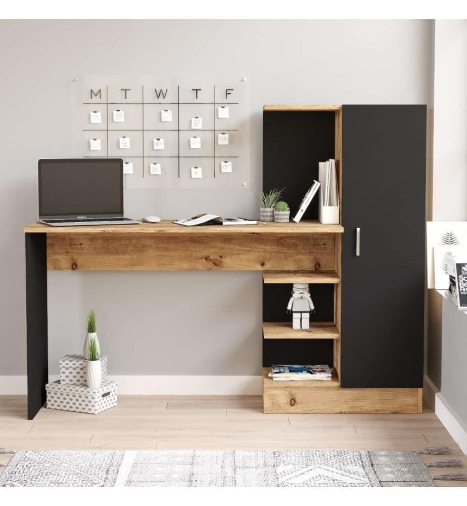 Study Desk, Atlantic Pine Black, Melamine Coated Particle Board
