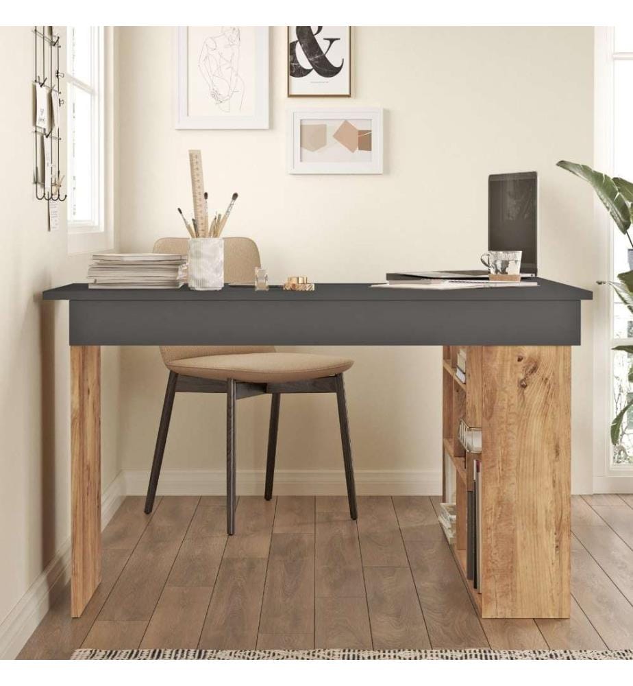 Arbeitstisch, Atlantic Pine Schwarz, Melaminbeschichtete Spanplatte