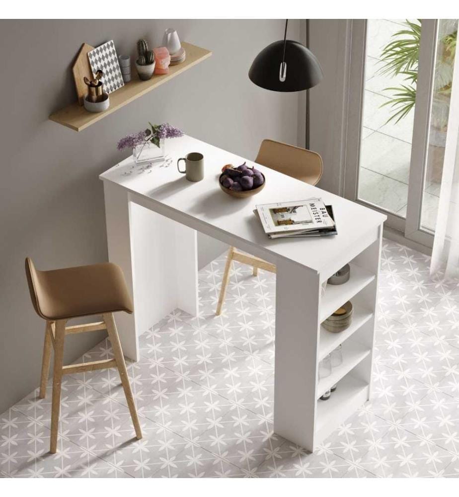 Table de bar, blanc, panneau de particules mélaminé