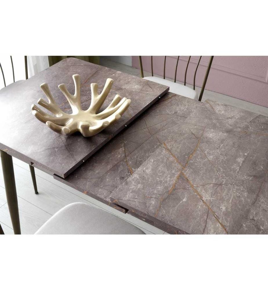 Table de salle à manger, Mink, panneau de particules mélaminé, pieds en métal