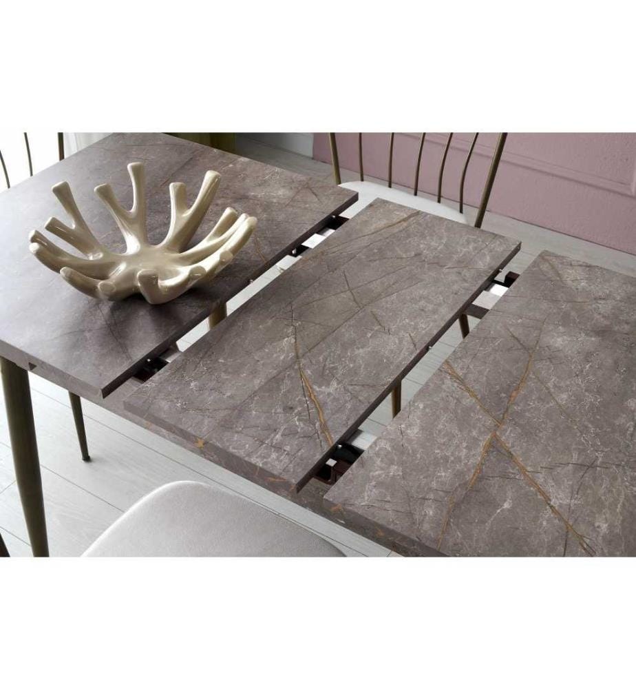 Table de salle à manger, Mink, panneau de particules mélaminé, pieds en métal