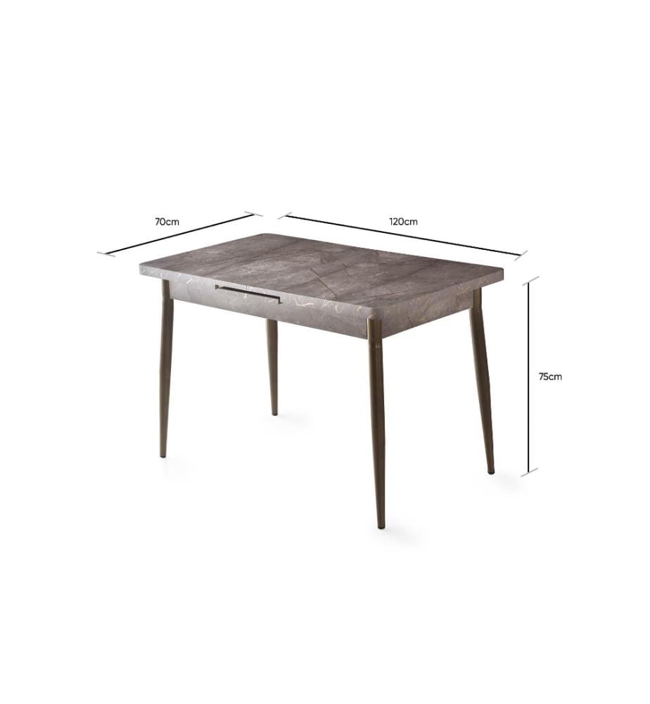 Table de salle à manger, Mink, panneau de particules mélaminé, pieds en métal