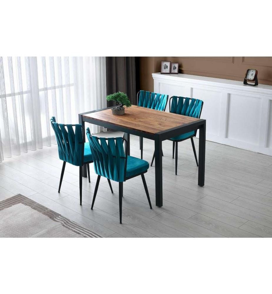 Table de salle à manger, pin atlantique, panneau de particules mélaminé, pieds en métal