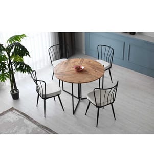 Table de salle à manger, pin atlantique, panneau de particules mélaminé, pieds en métal