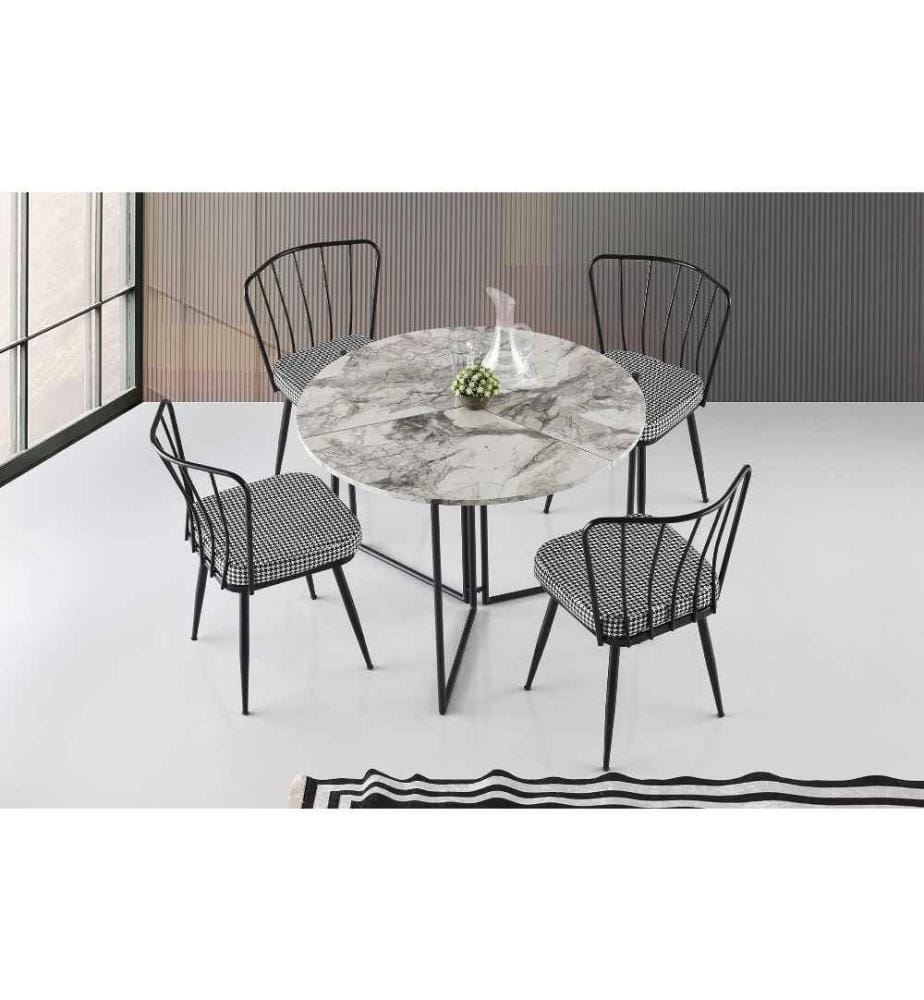 Table de salle à manger, pin atlantique, panneau de particules mélaminé, pieds en métal