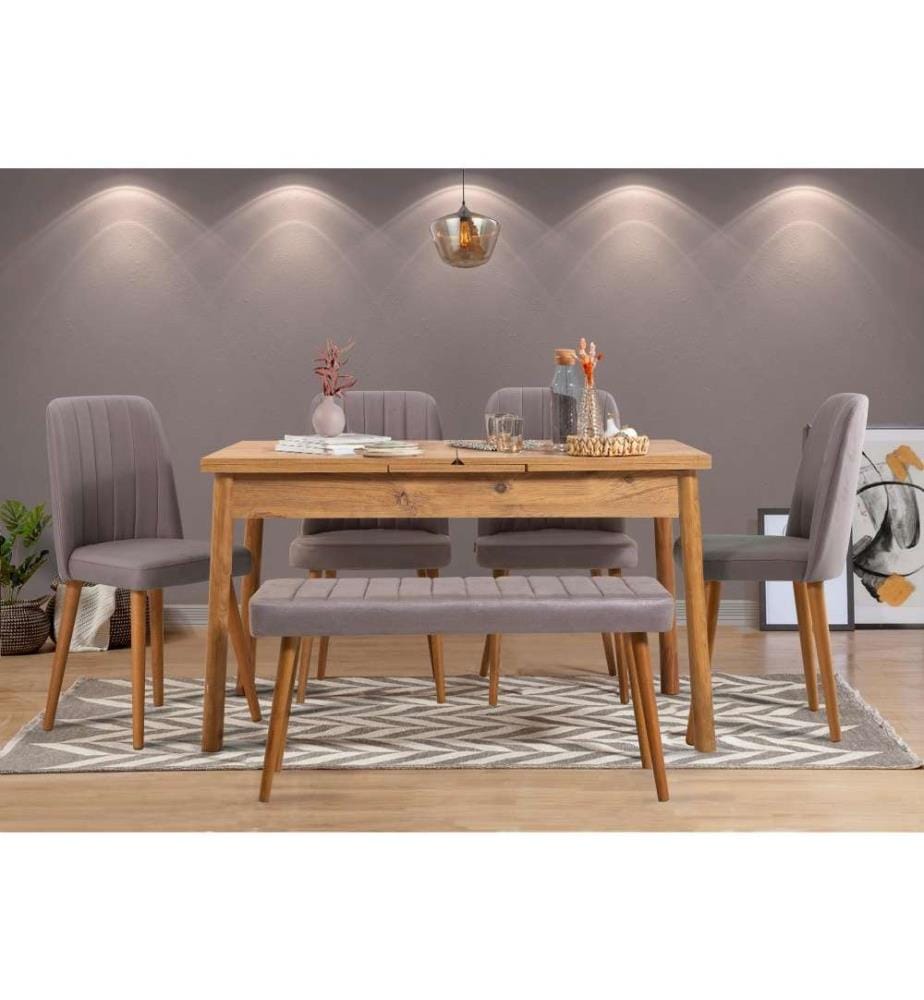 Tisch & Stühle Set, 6-teilig, Atlantikkiefer grau, melaminbeschichtete Spanplatte