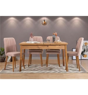 Table & Chairs Set, 5 Pieces, Atlantic Pine Stone, Melamine Coated Particle Board