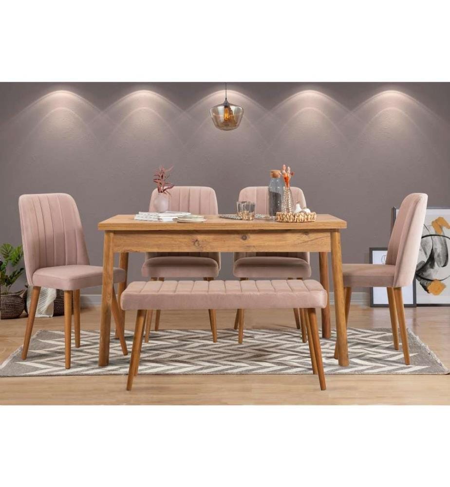 Tisch & Stühle Set, 6-teilig, Atlantic Pine Stone, Melaminbeschichtete Spanplatte