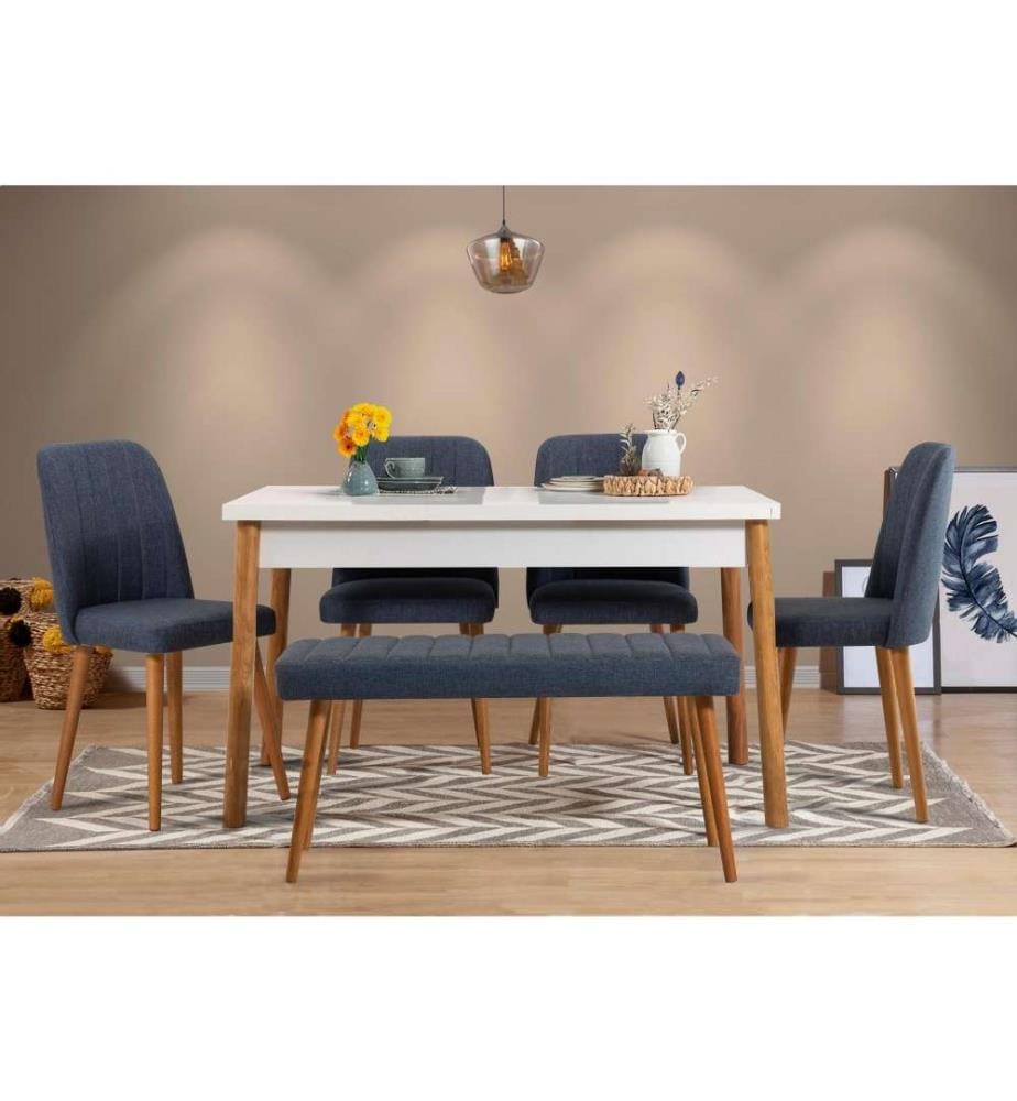 Tisch & Stühle Set, 6-teilig, Atlantic Pine Marineblau, Melaminbeschichtete Spanplatte