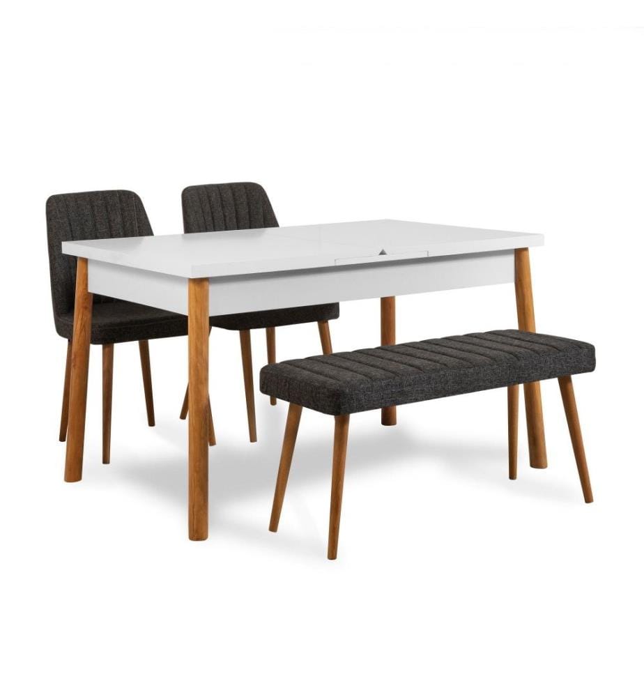 Tisch & Stühle Set, 4-tlg., Atlantic Pine Weiss Anthrazit, Melaminbeschichtete Spanplatte