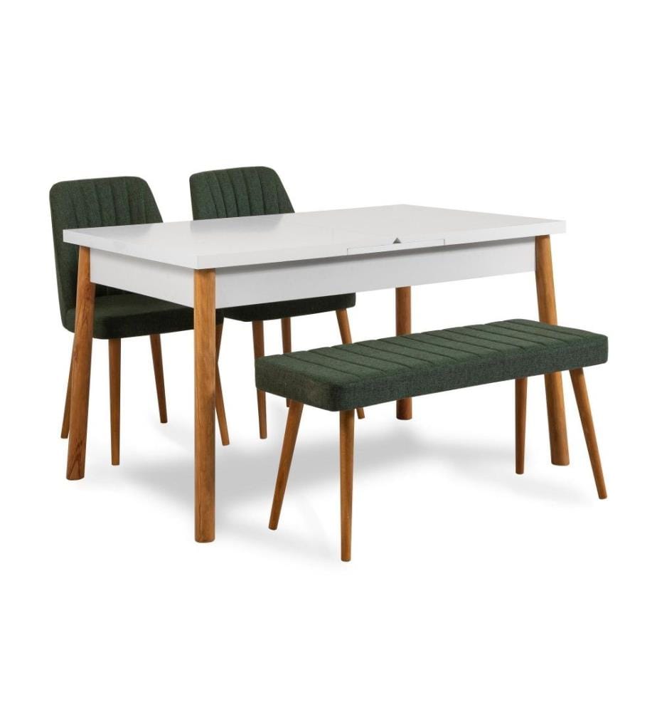 Ensemble table et chaises, 4 pièces, Atlantic Pine White Green, panneau de particules mélaminé