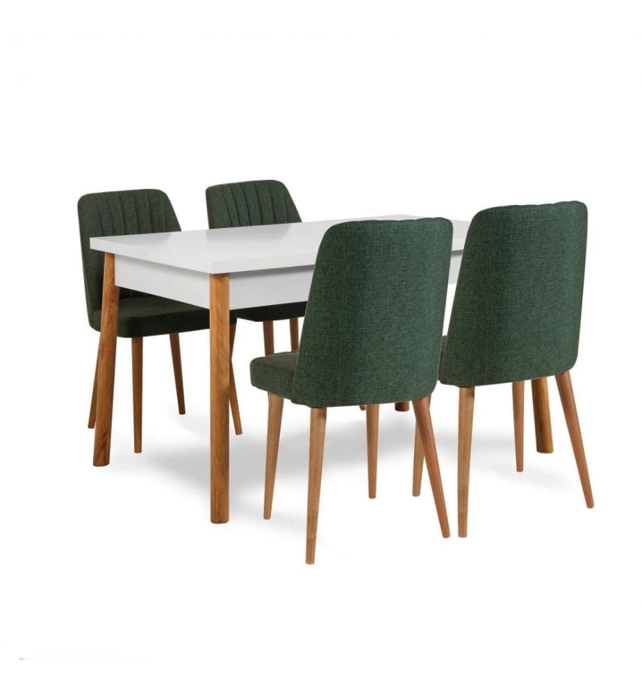 Ensemble table et chaises, 6 pièces, Atlantic Pine White Green, panneau de particules mélaminé