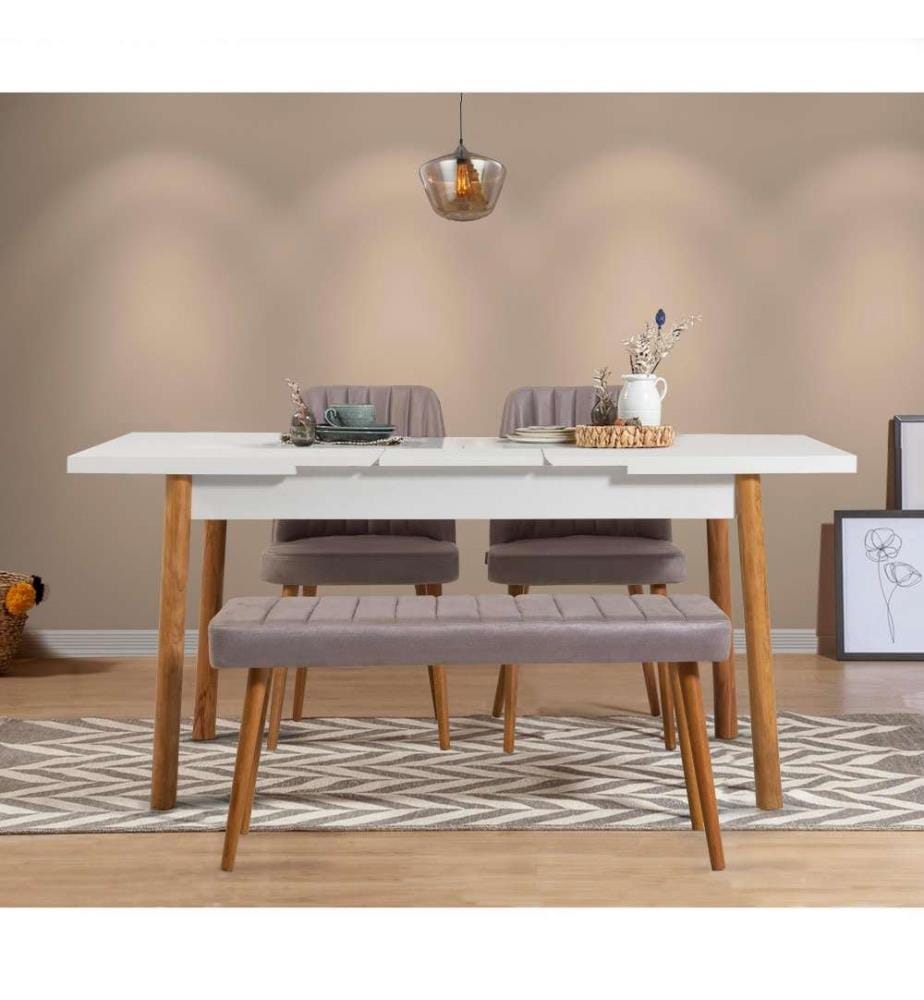 Tisch & Stühle Set, 4-teilig, Atlantic Pine Weiss Grau, Melaminbeschichtete Spanplatte