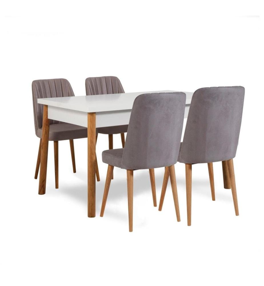 Tisch & Stühle Set, 6-teilig, Atlantic Pine Weiss Grau, Melaminbeschichtete Spanplatte